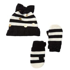 Kate Spade New York Girly Cute Girls Bow Polka Dot Hat & Gloves Set Small Medium